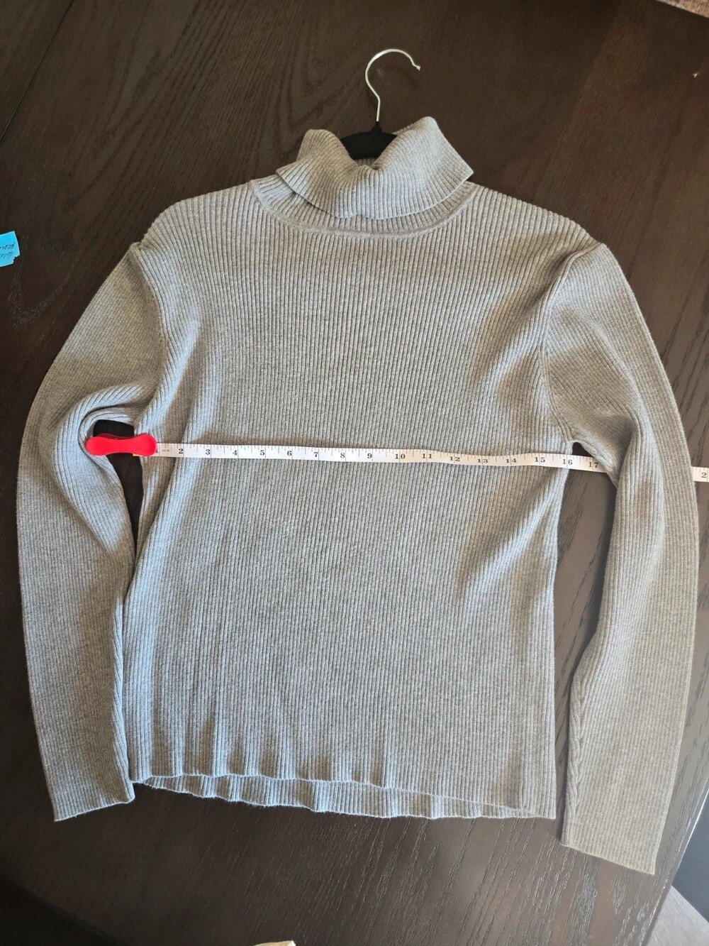 Gray ribbed knit turtleneck sweater